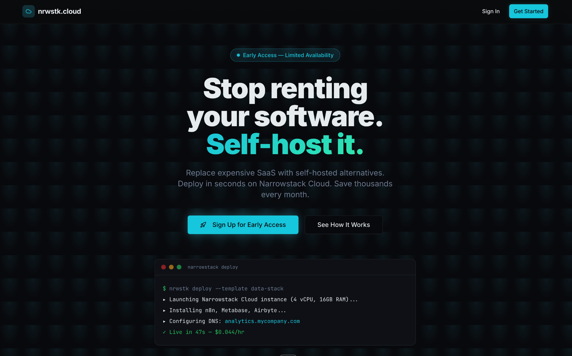 Narrowstack Cloud dashboard